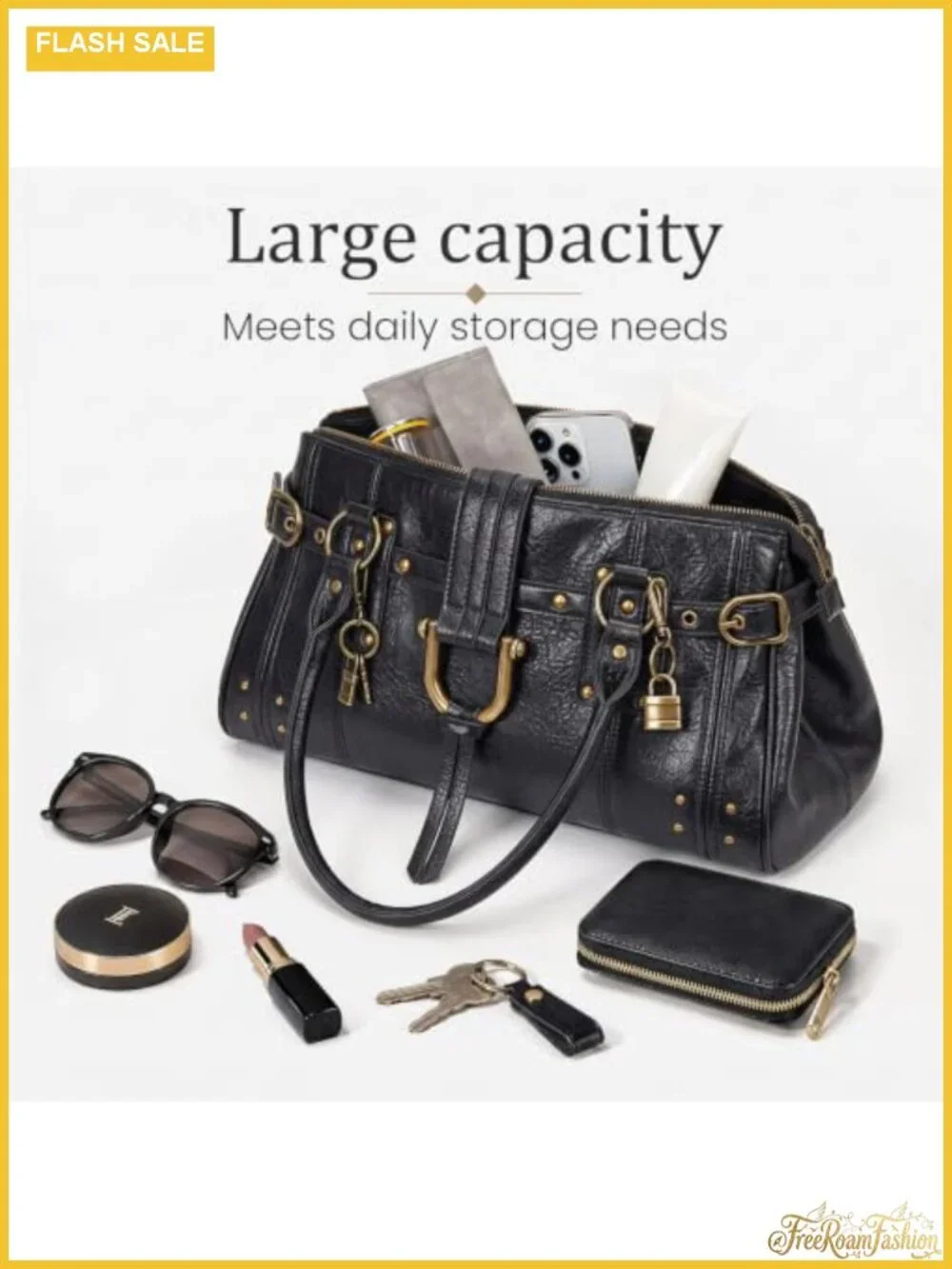 Y2K Slouchy Hobo Bag Women's PU Leather Tote with Rivet Hardware Shoulder Bag